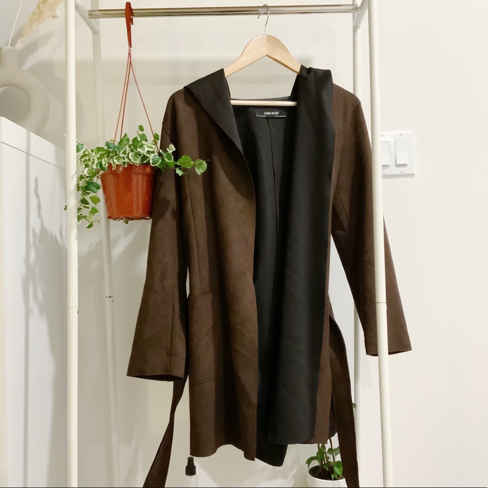 Zara Suede Hooded Coat